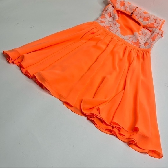 Ted BAKER London Neon Orange Chiffon White Lace Fit & Flare Vember Mini Dress - Picture 7 of 16